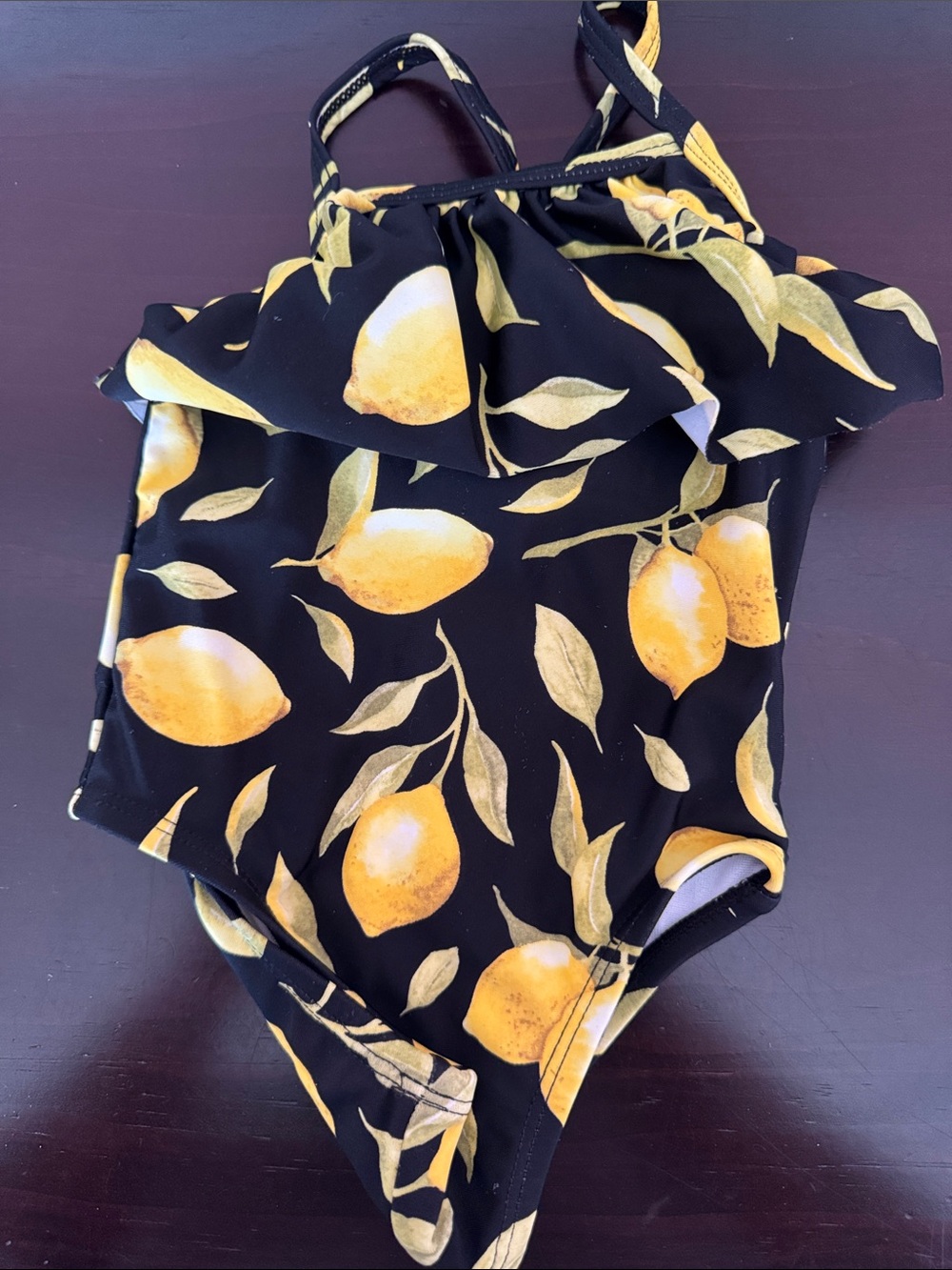 Starting Out Black One-Piece Swim Suit with Yellow Lemon Print